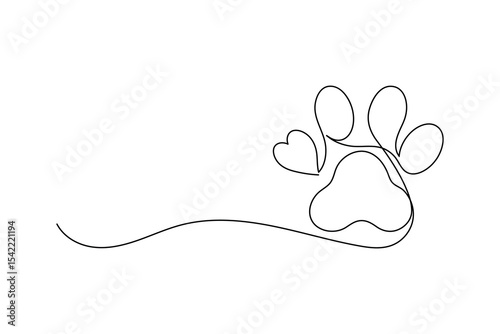 Dog Paw One Line Minimalist Vector Outline Illustration