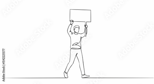 A simple line drawing of a person holding a blank sign, perfect for conveying messages and announcements.