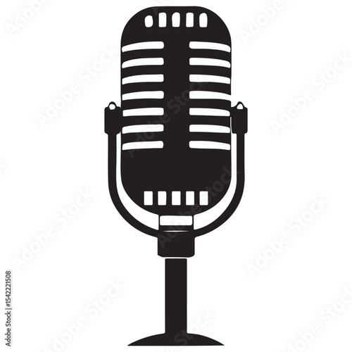 Retro Vintage Microphone Vector Clipart – Classic Mic Illustration in Black and White


