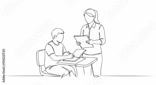 Student receiving feedback from teacher.