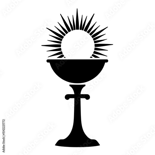 Minimalist black silhouette of a papal monstrance with ornate sunburst design