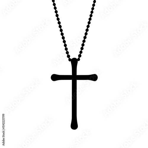 Minimalist black silhouette of papal pectoral cross on chain against white background