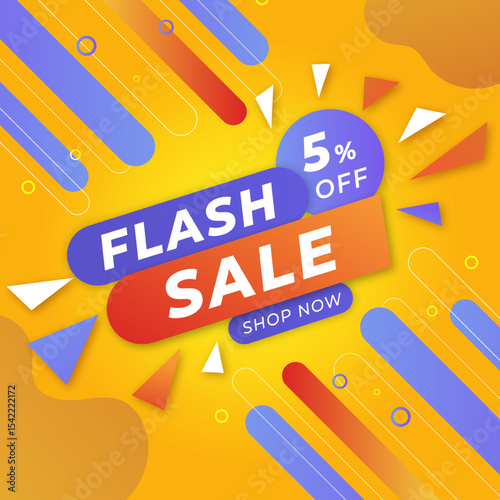 Flash Sales banner template design for social media and website ads. Shop Now. 5% Discount. Realistic 3d Flash Sale. Flash Sale Shopping Poster with Up to 5% off. Vector Illustration.