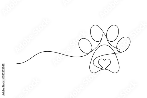 Dog Paw One Line Minimalist Vector Outline Illustration