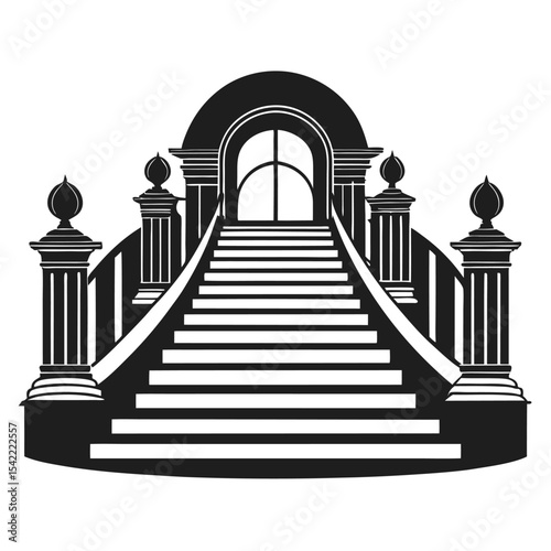 Symmetrical grand double curving staircase silhouette