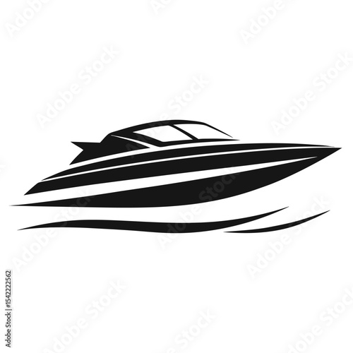 Sleek modern speedboat silhouette racing across water