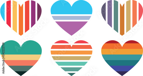 Set of Colorful Heart Icons and Symbols with German Flag Patterns – Love Shape Collection Featuring National Elements, Stars, Badges, Buttons, and Decorative Designs for Web, Banners, and Graphic Art 