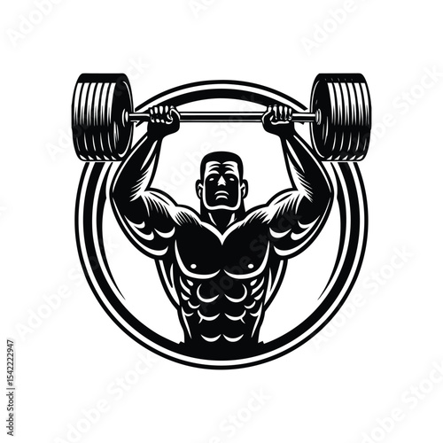 Silhouette Vector illustration of Fit Muscular Man Lifting Dumbbells and Barbell in Gym Workout