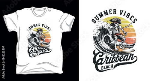 Summer vibes pirate skull vector t-shirt design print