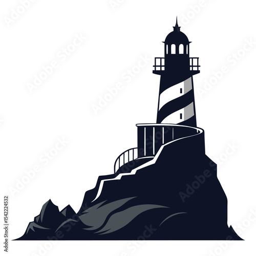 Tall coastal lighthouse silhouette vector graphic