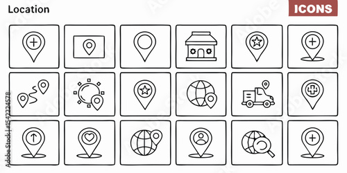 Collection of hand drawn location icons with detailed outlines for design projects