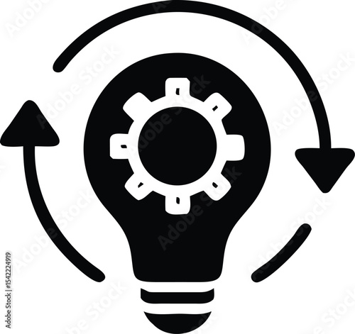 Light bulb with gear and circulating arrows icon