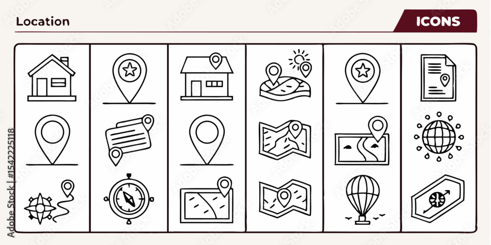 Fototapeta premium Collection of location icons in outline style for various design projects