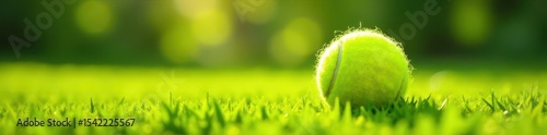 Fuzzy yellow tennis balls sit on lush green grass, bathed in sunlight , sport, yellow balls