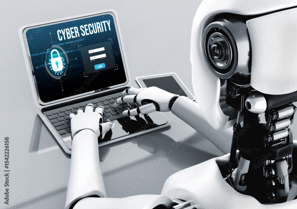 Naklejka premium Cyber security system on computer screen protect private information snugly from hacker and cyber attack 3D illustration