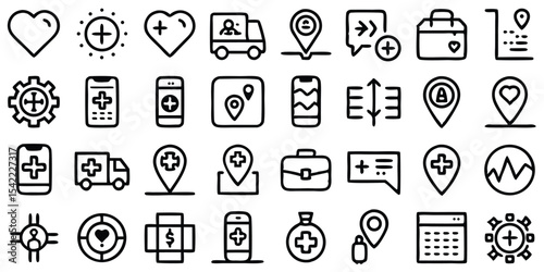 Hand drawn medical and healthcare icons with transparency for versatile design projects