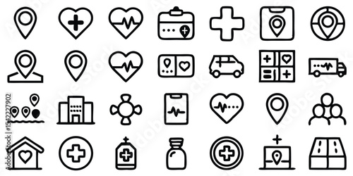 Medical and healthcare themed vector icon set suitable for design projects