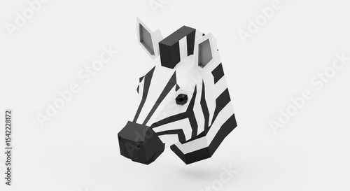 Geometric Zebra Head: Low-Poly 3D Render