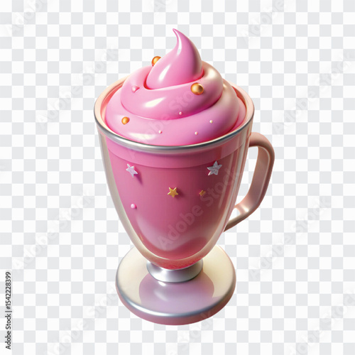 3D Pink Drink with Whipped Cream and Sparkles PNG | Sweet Beverage, Party Drink, Refreshing Illustration