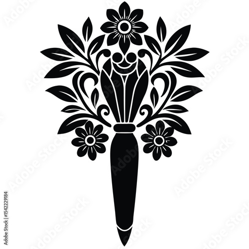 Chisel with various floral decoration silhouette black vector art design 
