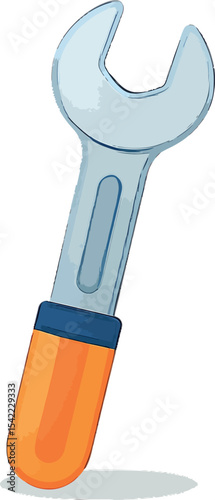 Wrench tool with orange handle positioned on a plain white background
