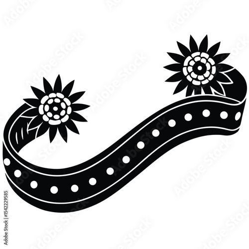 Conveyor belt with various floral decoration silhouette black vector art design