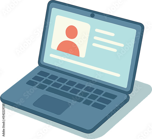 Laptop displaying user profile with icon and text on a light background