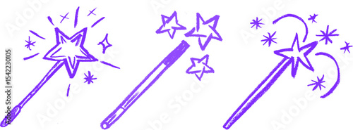 Magic Wand Crayon Chalk Drawing Vector Set