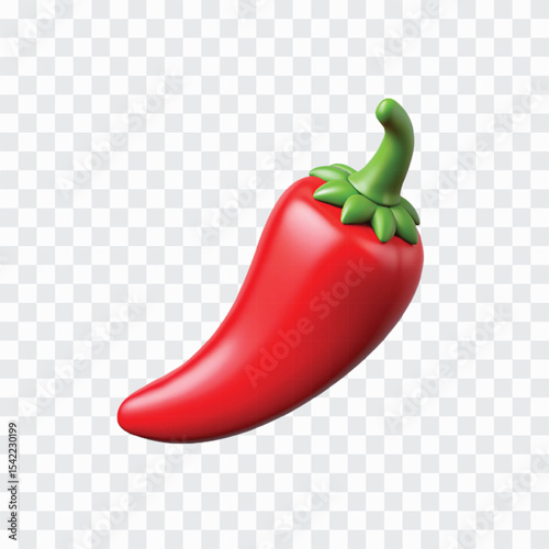 3D Red Chili Pepper Icon PNG | Spicy Food, Fresh Vegetable, Culinary Ingredient Illustration