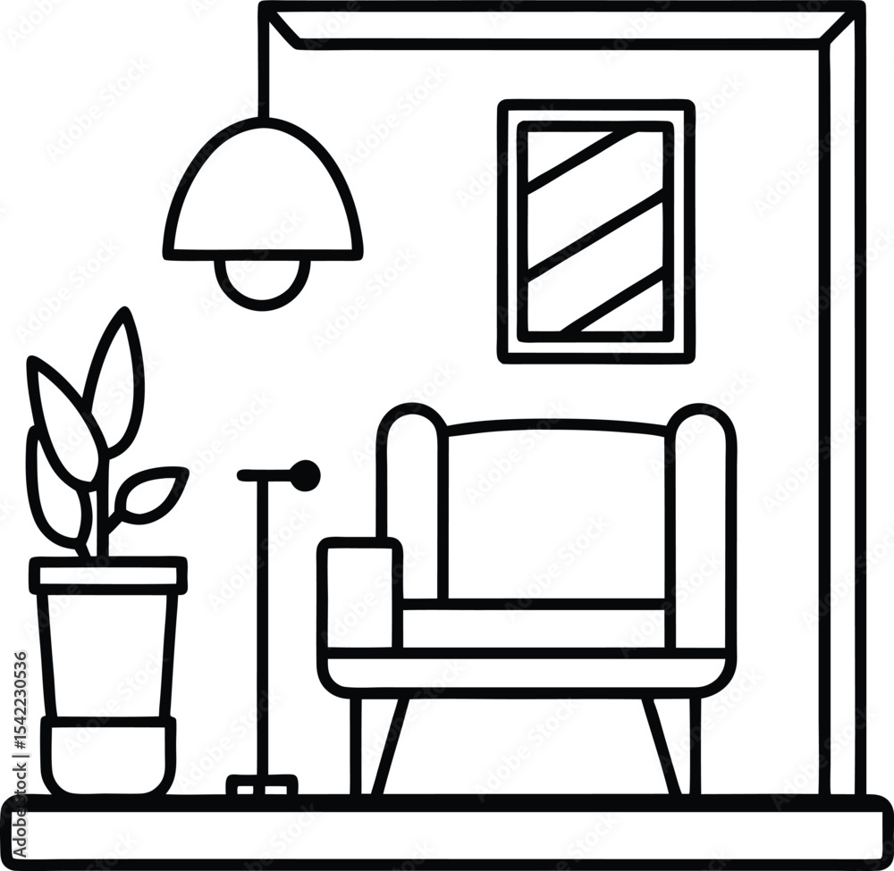Fototapeta premium Relaxation Corner Next to Work Desk vector silhouette illustration