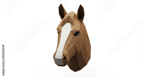 Low-poly Horse Head: 3D Render of a Brown Horse