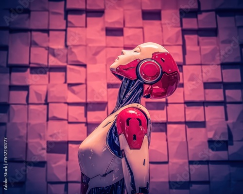A futuristic robot woman, profile view