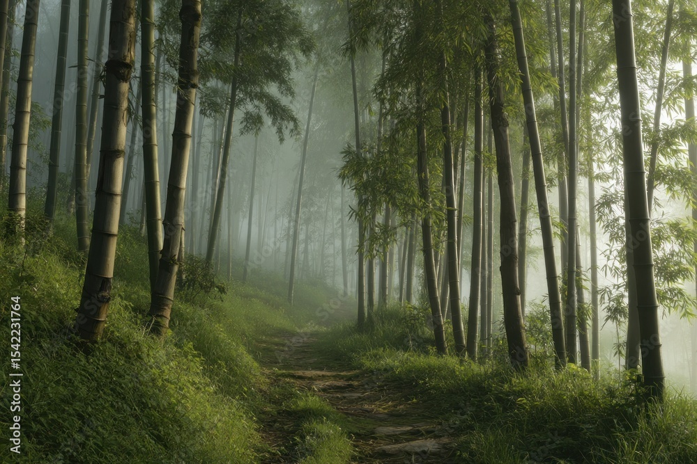 Obraz premium Misty bamboo forest path