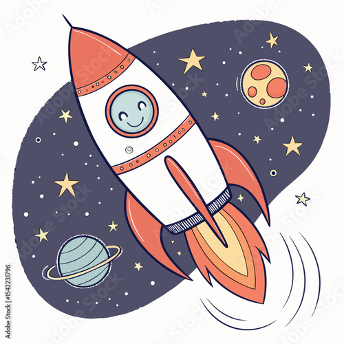 cartoon rocket in space