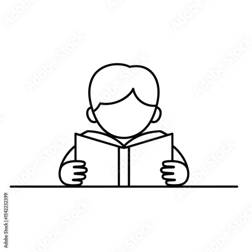  Minimalist line drawing of a student reading a book illustrated in black and white