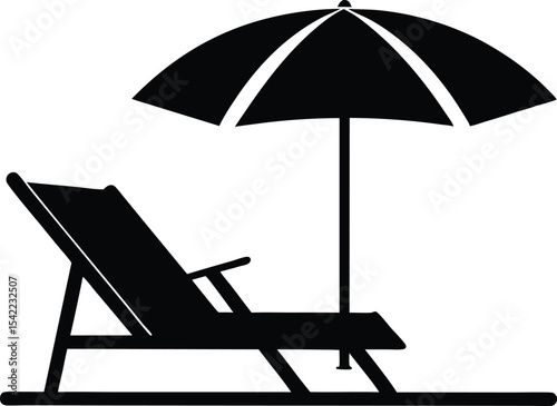 Beach chair silhouette vector, Beach umbrella and chair icon vector illustration