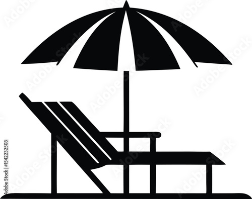 Beach chair silhouette vector, Beach umbrella and chair icon vector illustration