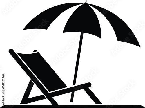 Beach chair silhouette vector, Beach umbrella and chair icon vector illustration