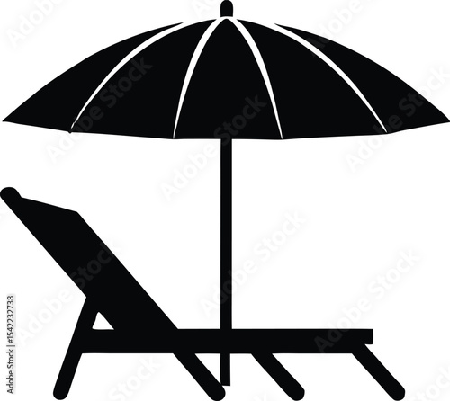 Beach chair silhouette vector, Beach umbrella and chair icon vector illustration