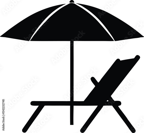 Beach chair silhouette vector, Beach umbrella and chair icon vector illustration