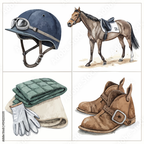 Racehorse Gear Elements – Vector Collage