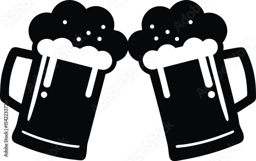 Clink beer mug,  Two beer mug cheers  black silhouette vector