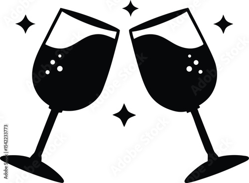 Clink glasses vector icon. Two wine glass cheers vector icon. Celebrate party illustration