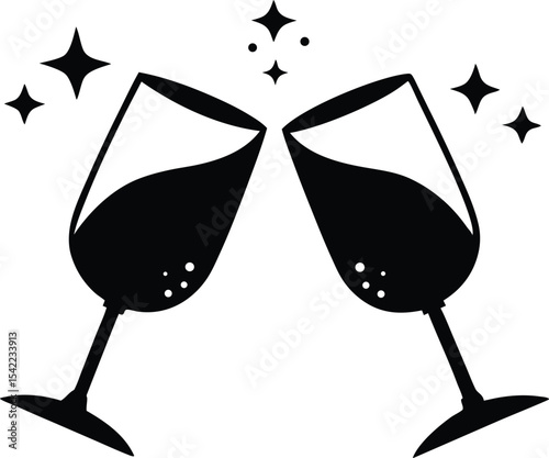 Clink glasses vector icon. Two wine glass cheers vector icon. Celebrate party illustration