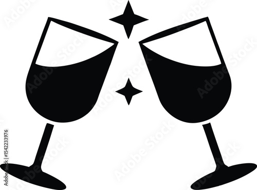 Clink glasses vector icon. Two wine glass cheers vector icon. Celebrate party illustration