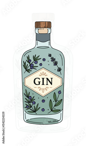 Gin Bottle Vector, Alcohol Drink Artwork