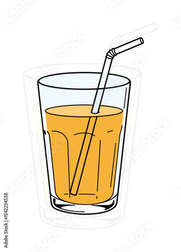 Cocktail highball glass vector, drink illustration with straw