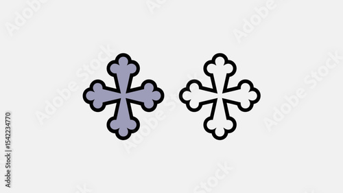 Ornate Christian Cross Outline and Filled Vector Icons Set