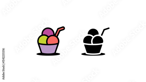 Ice cream cup icons color and black version