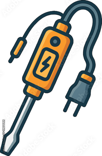 Screwdriver with electric cable and plug used for wiring tests in a workshop setting